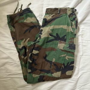 Vintage Woodland Camo Army Cargo Pants Medium Long